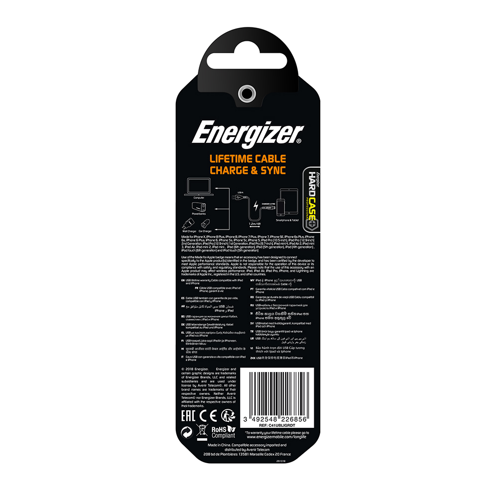 Energizer Hardcase Kabel 8-pin 1,2m czerwony Lifetime Tinbox / 3