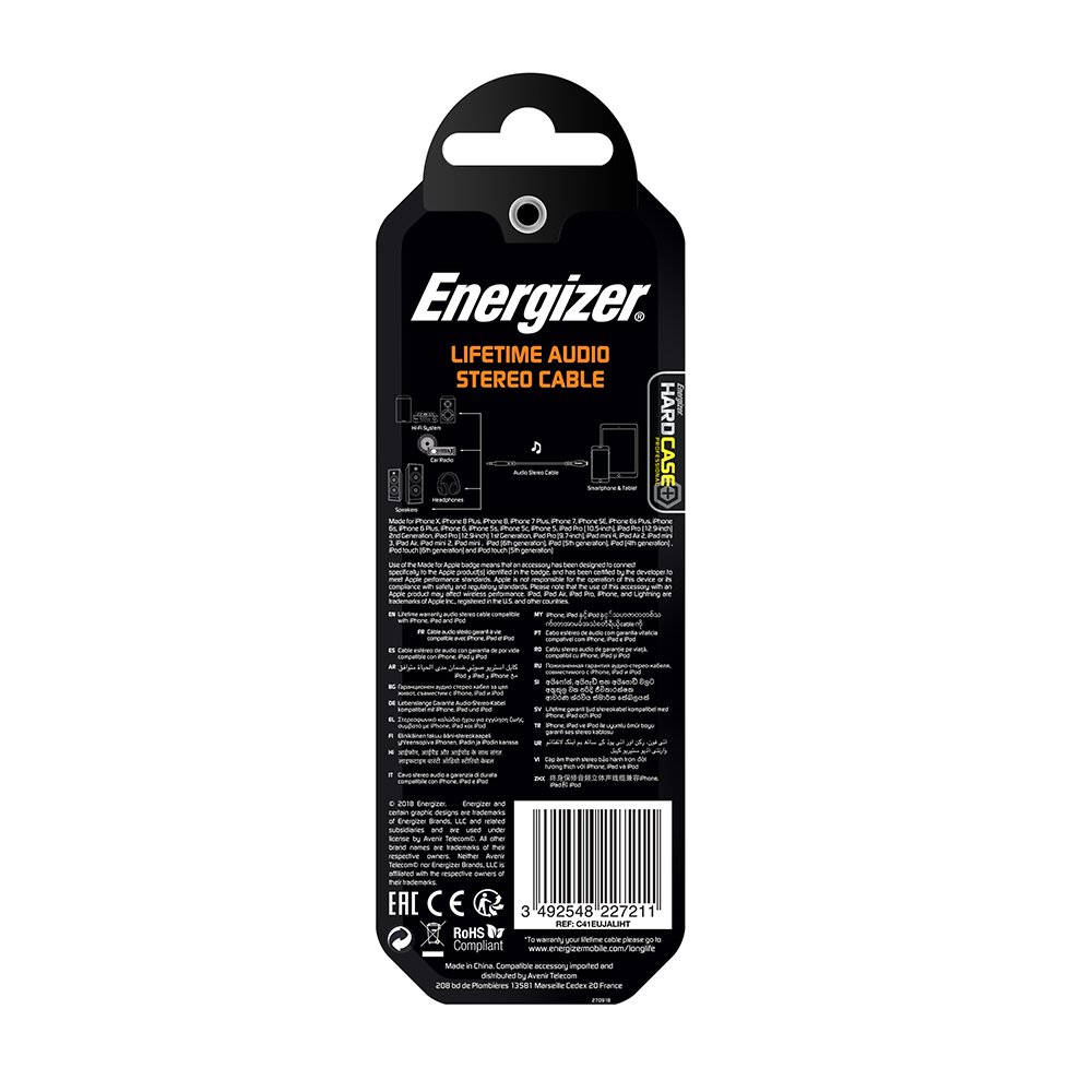 Energizer Hardcase Kabel audio 8-pin/jack 3,5 bia�y Lifetime Tinbox 1,5m / 3