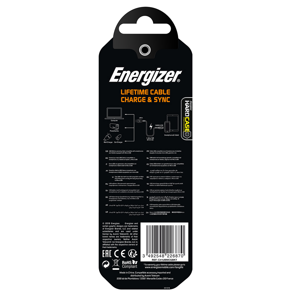 Energizer Hardcase Kabel micro 1,2m czarny Lifetime Tinbox / 9