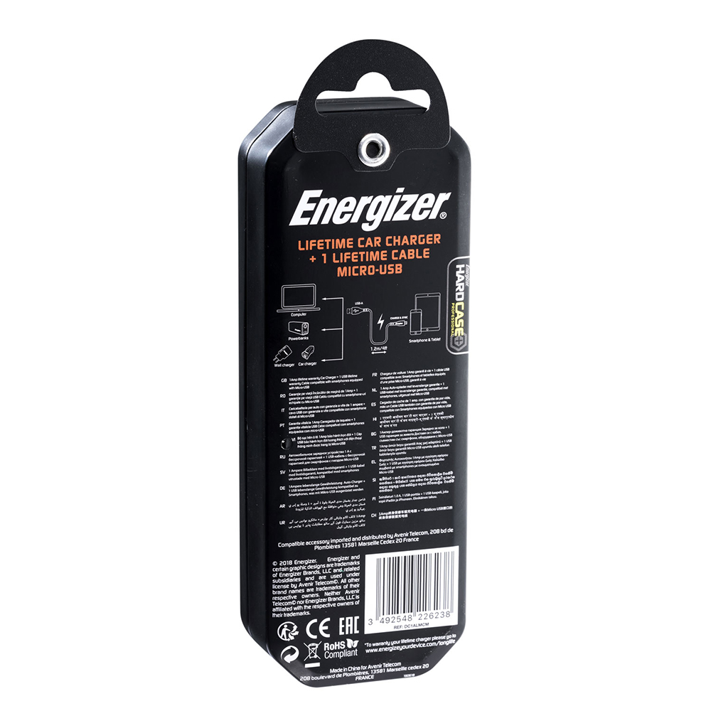 Energizer Hardcase �adowarka samochodowa 1USB 1A z kablem micro czarna Lifetime / 10