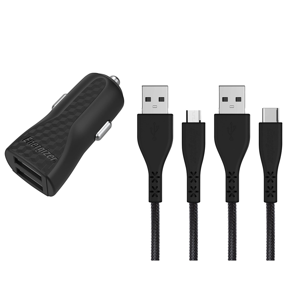 Energizer Hardcase �adowarka samochodowa 2USB 2,4A z kablem typ-C i microUSB czarna Lifetime