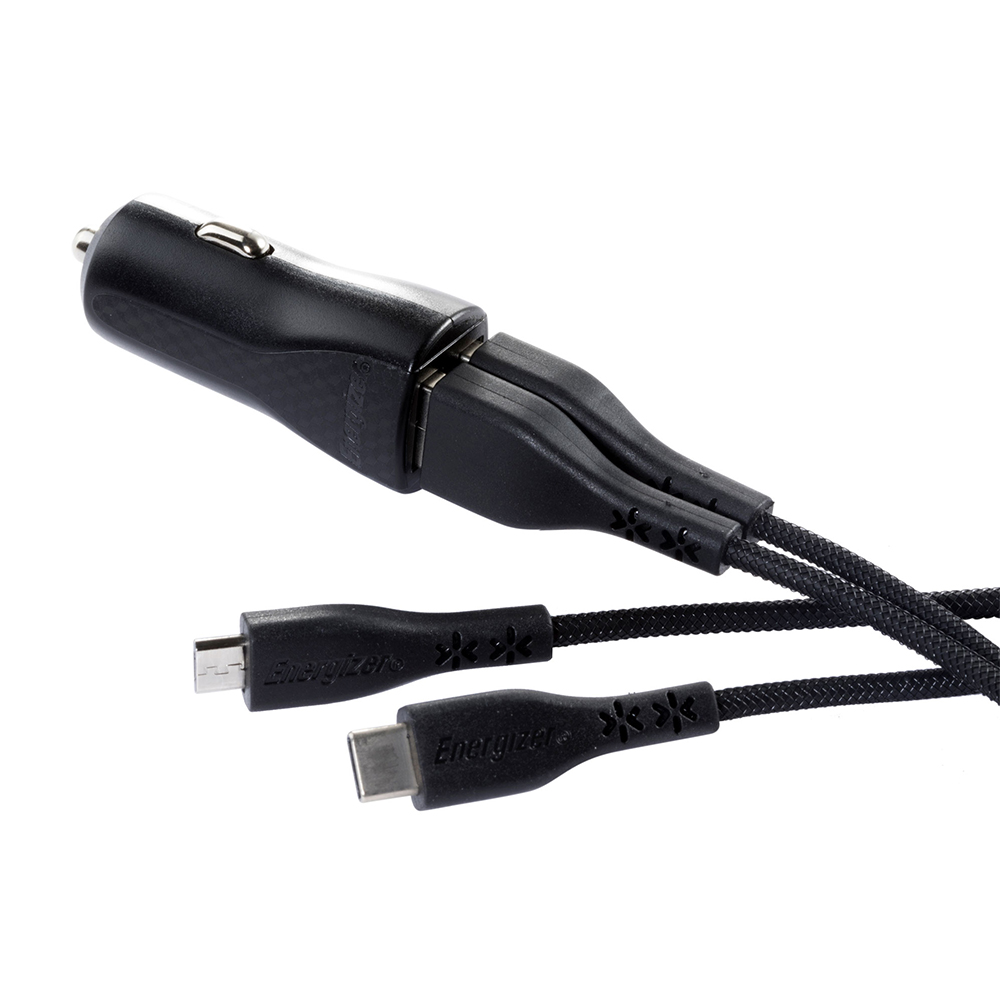 Energizer Hardcase �adowarka samochodowa 2USB 2,4A z kablem typ-C i microUSB czarna Lifetime / 4