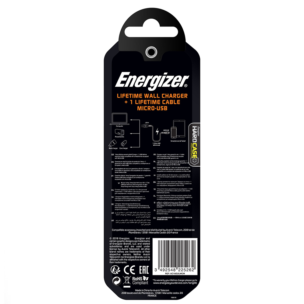 Energizer Hardcase �adowarka sieciowa 1USB 1A z kablem micro czarna Lifetime / 6