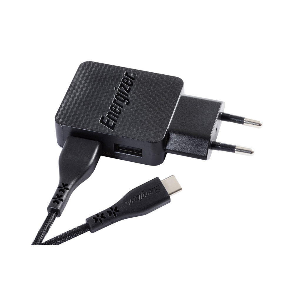 Energizer Hardcase �adowarka sieciowa 2USB 2,4A z kablem typ-C i microUSB czarna Lifetime / 5