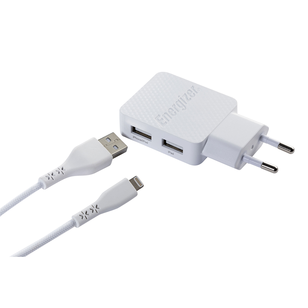 Energizer Hardcase �adowarka sieciowa 2USB 3,4A z kablem 8-pin bia�a Lifetime / 3