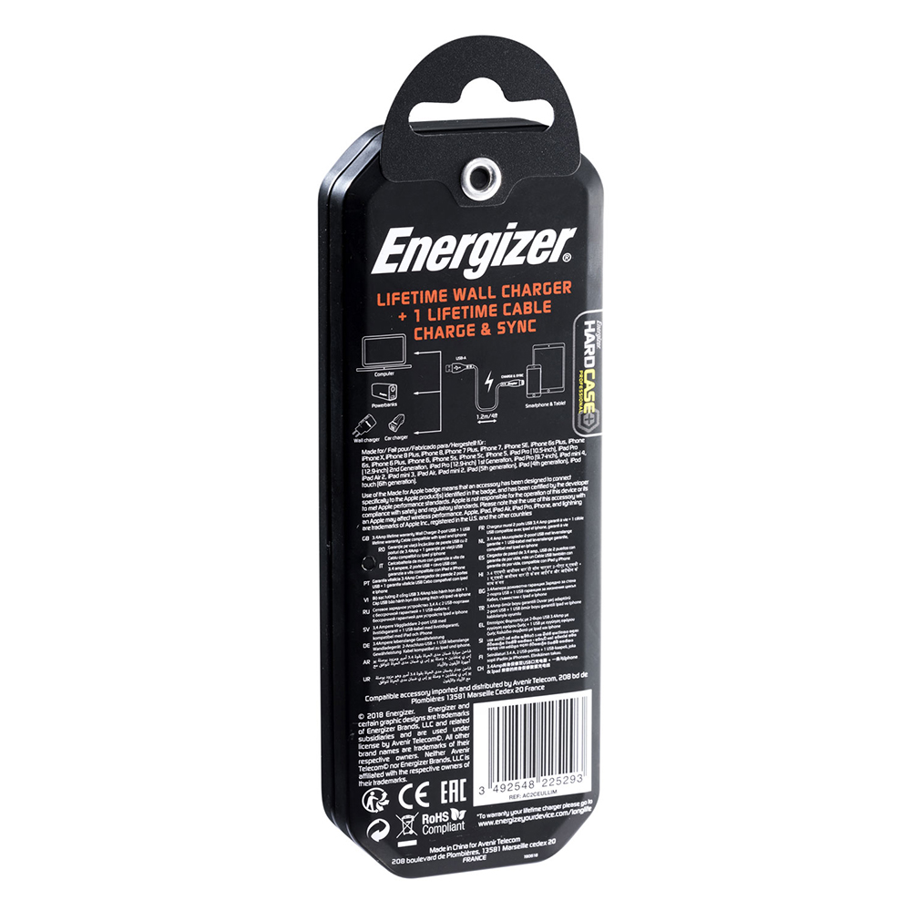 Energizer Hardcase �adowarka sieciowa 2USB 3,4A z kablem 8-pin bia�a Lifetime / 9