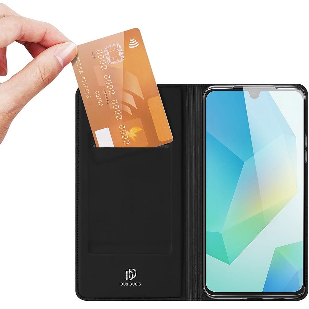 Etui ksi��eczkowe z kieszonk� na karty z podstawk� czarny Samsung Galaxy A17 / 2