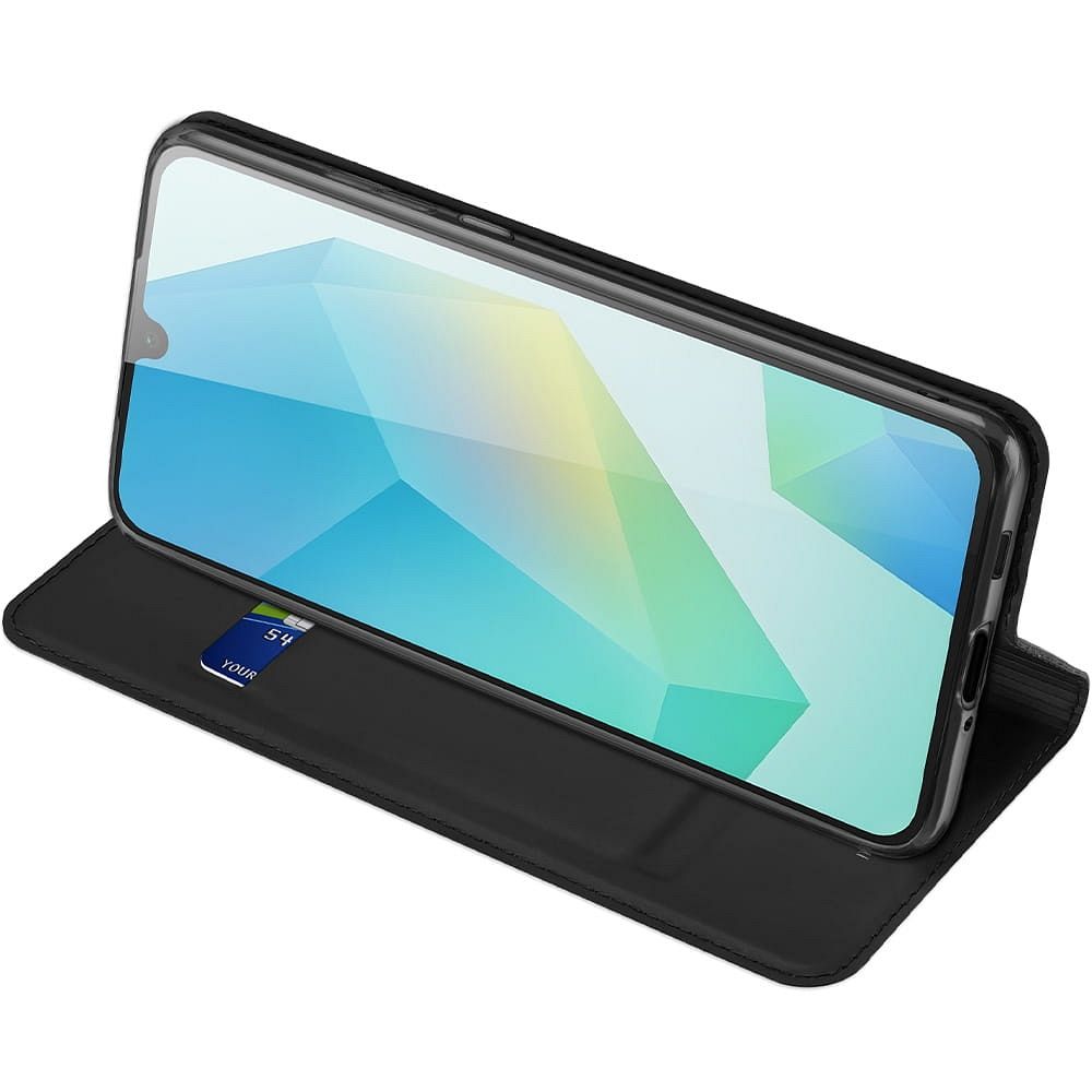 Etui ksi��eczkowe z kieszonk� na karty z podstawk� czarny Samsung Galaxy A17 / 6