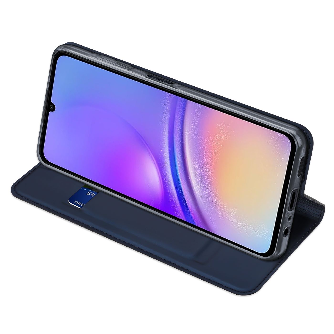 Etui ksi��eczkowe z kieszonk� na karty z podstawk� niebieski Samsung Galaxy A06 5G / 5