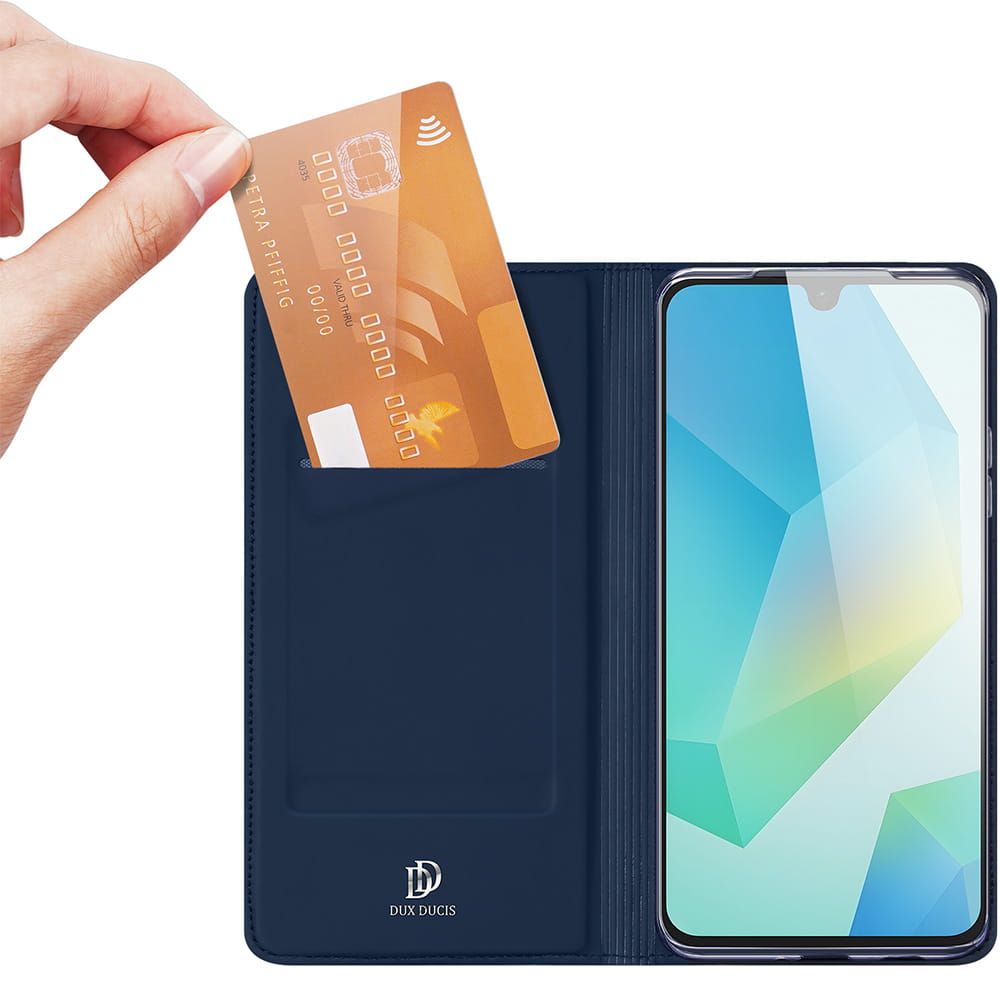 Etui ksi��eczkowe z kieszonk� na karty z podstawk� niebieski Samsung Galaxy A17 / 2