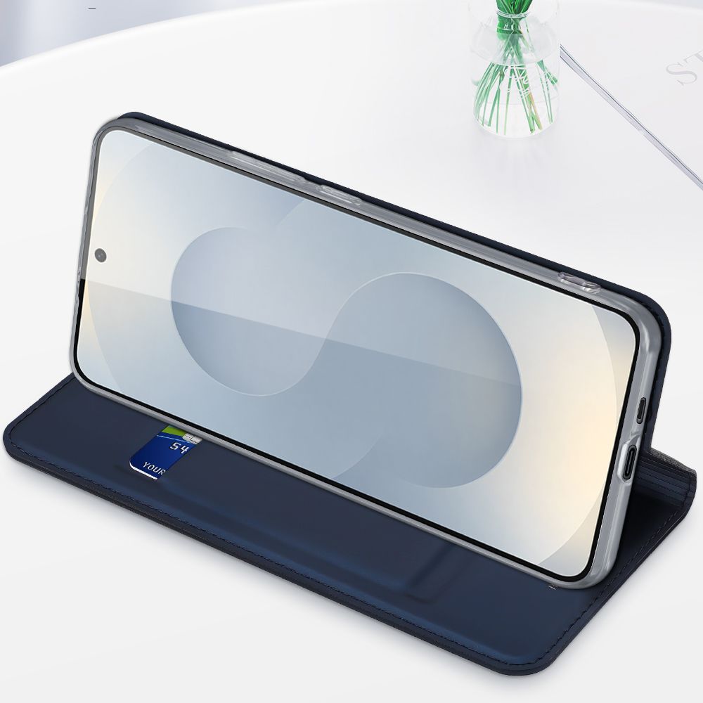 Etui ksi��eczkowe z kieszonk� na karty z podstawk� niebieski Samsung Galaxy S25 Edge / 8