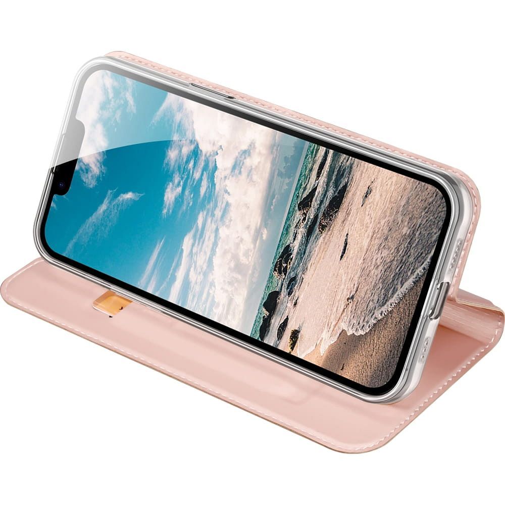 Etui książeczkowe z kieszonką na karty z podstawką różowy Apple iPhone 17e / 5 Etui książeczkowe z kieszonką na karty z podstawką różowy Apple iPhone 17e / 5