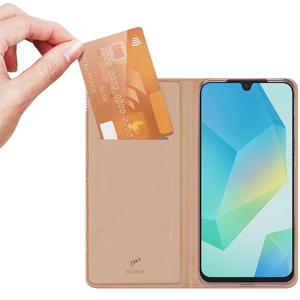 Etui ksi��eczkowe z kieszonk� na karty z podstawk� r�owy Samsung Galaxy A17 / 2