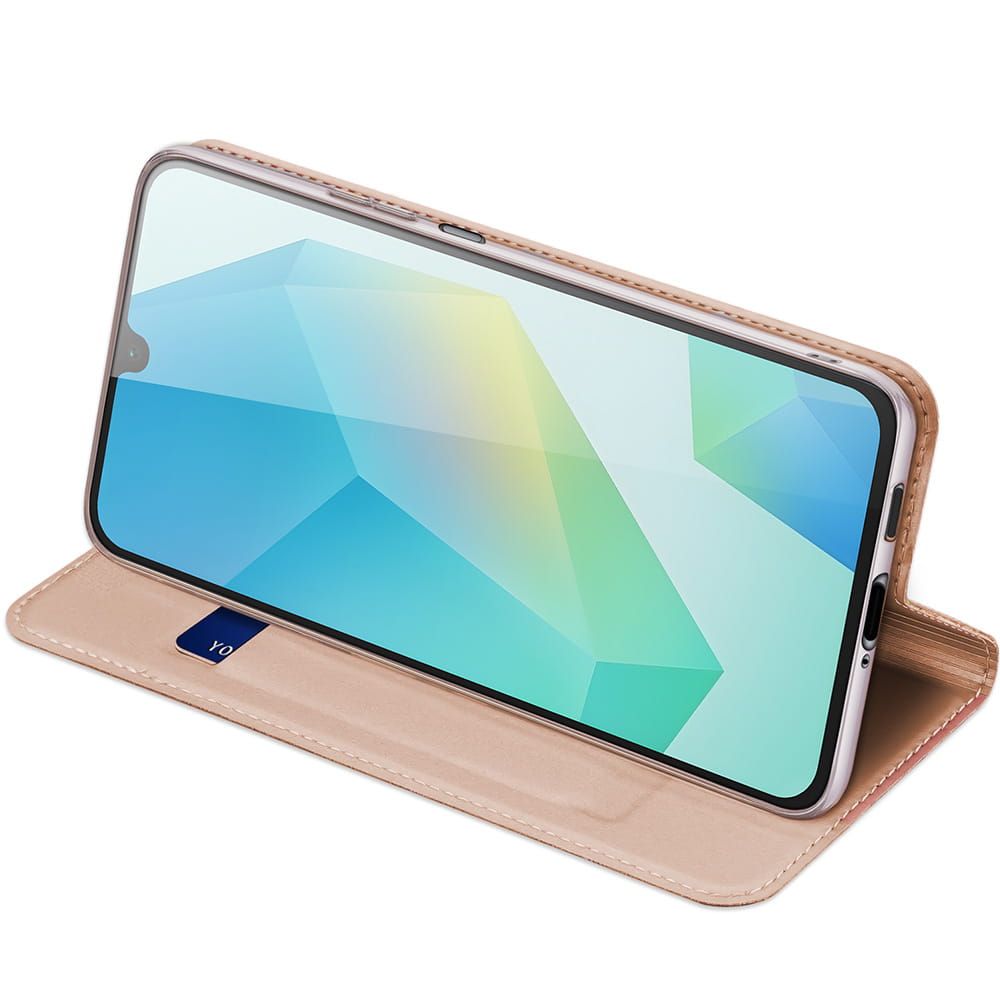 Etui ksi��eczkowe z kieszonk� na karty z podstawk� r�owy Samsung Galaxy A17 / 6