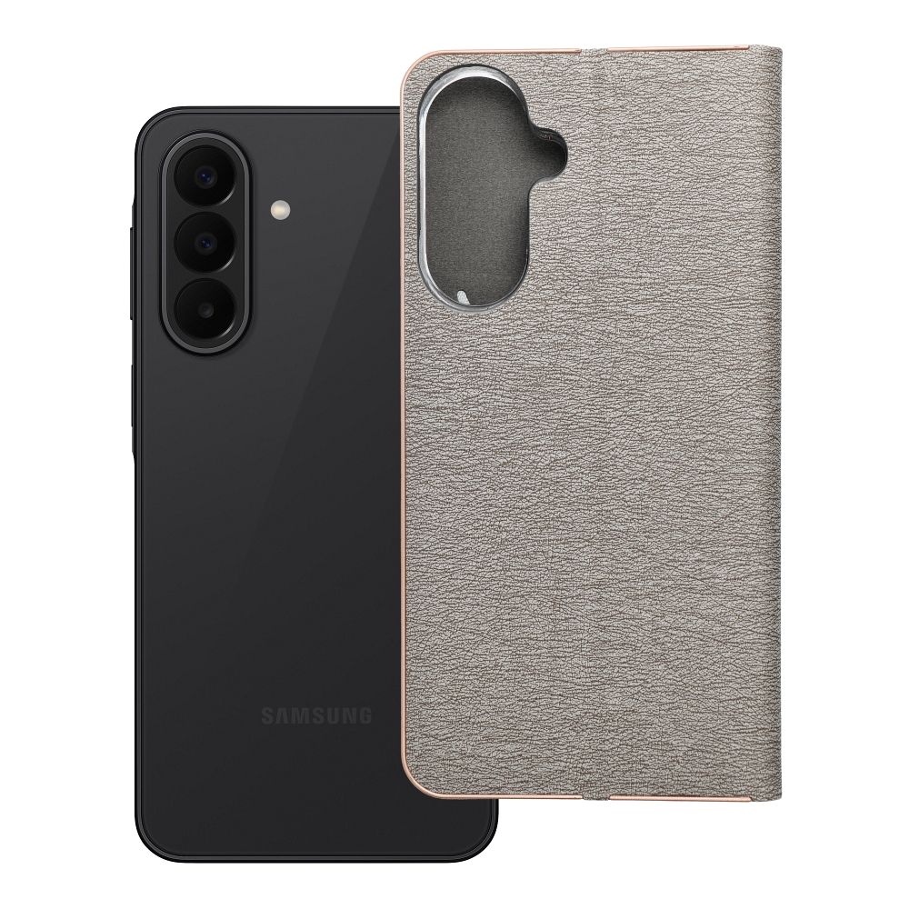 Etui książeczkowe z podstawką z kieszonką na kartę srebrny Samsung Galaxy A27 5G Etui książeczkowe z podstawką z kieszonką na kartę srebrny Samsung Galaxy A27 5G