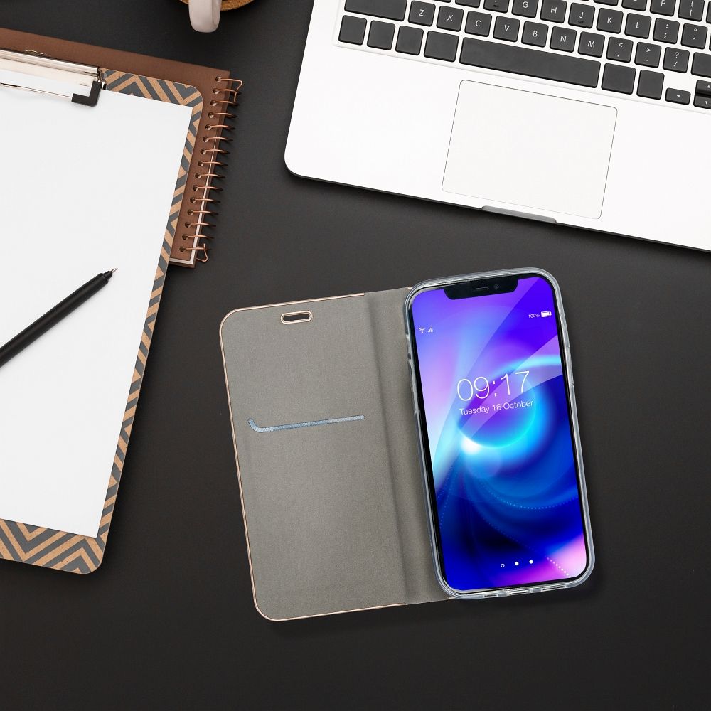 Etui książeczkowe z podstawką z kieszonką na kartę srebrny Samsung Galaxy A27 5G / 5 Etui książeczkowe z podstawką z kieszonką na kartę srebrny Samsung Galaxy A27 5G / 5