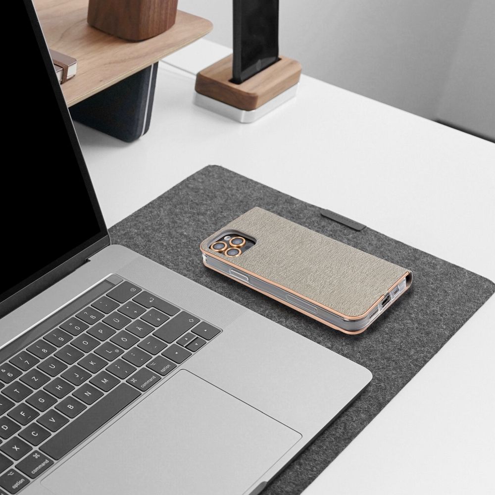 Etui książeczkowe z podstawką z kieszonką na kartę srebrny Samsung Galaxy A27 5G / 6 Etui książeczkowe z podstawką z kieszonką na kartę srebrny Samsung Galaxy A27 5G / 6