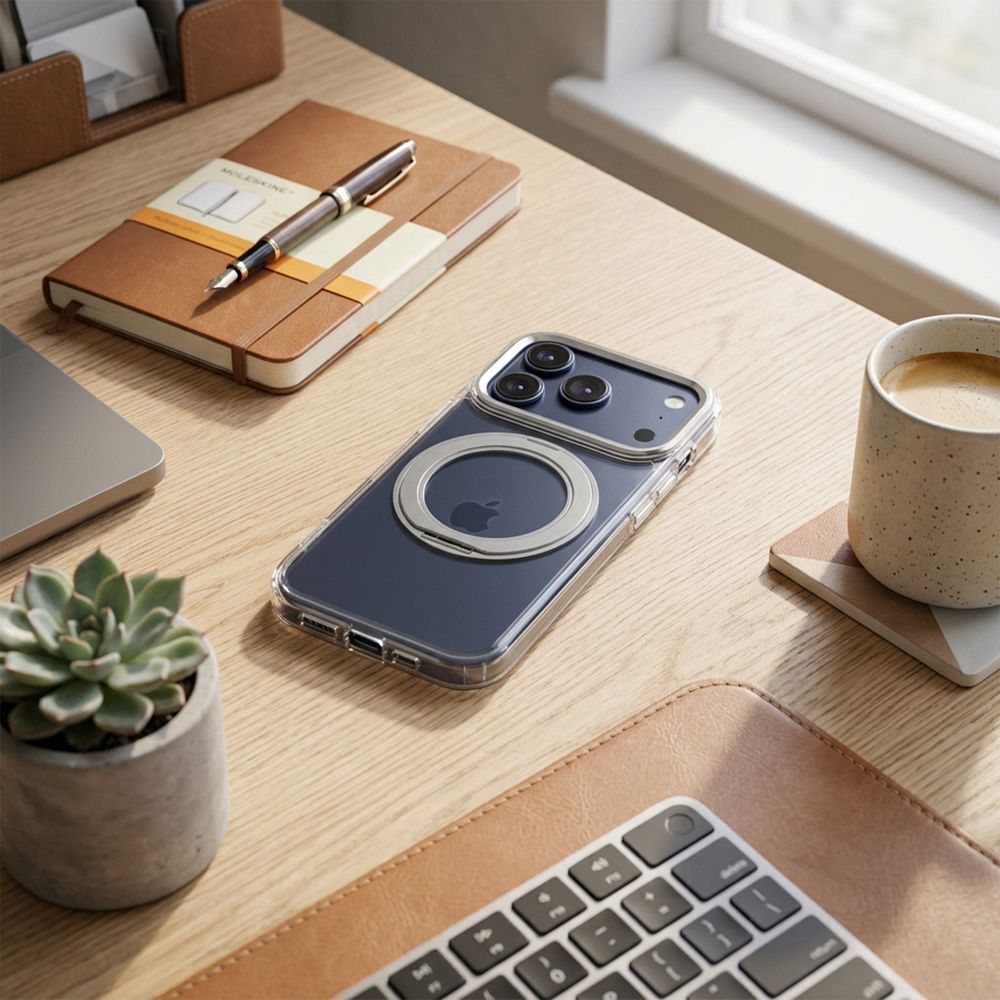 Etui na ty� MagSafe przezroczyste z podstawk� Frame Circle Stand Apple iPhone 17 / 5