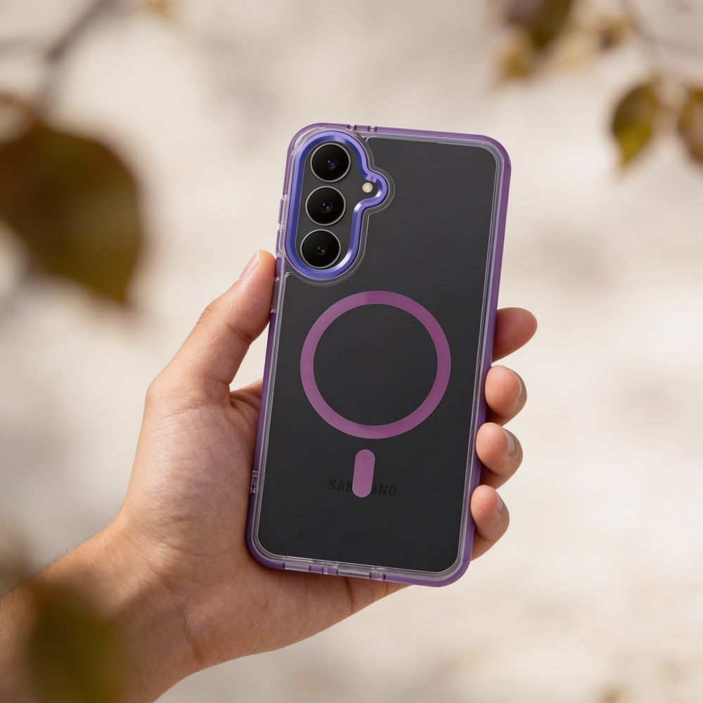 Etui na ty� z MagSafe przezroczyste z ramk� fioletowy Samsung Galaxy A57 5G / 4