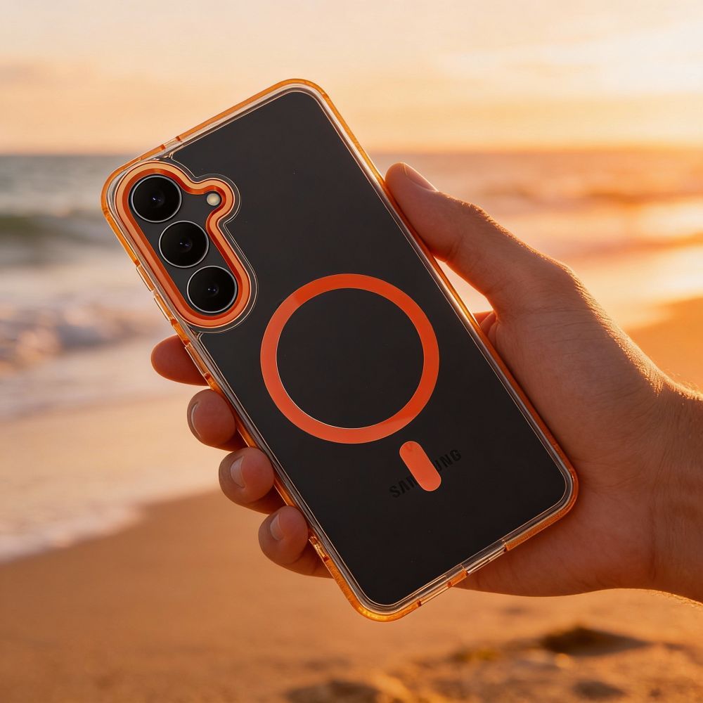 Etui na tył z MagSafe przezroczyste z ramką pomarańczowy Honor 400 / 3 Etui na tył z MagSafe przezroczyste z ramką pomarańczowy Honor 400 / 3
