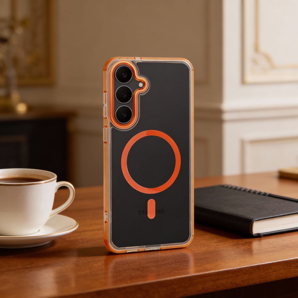 Etui na ty� z MagSafe przezroczyste z ramk� pomara�czowy Xiaomi Redmi 15 / 4