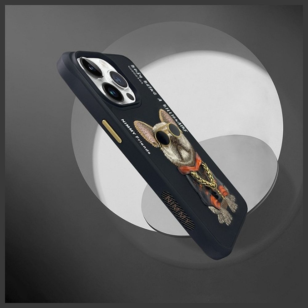 Etui na tył z osłoną aparatu silikonowe z nadrukiem czarny Apple iPhone 15 Pro Max / 8 Etui na tył z osłoną aparatu silikonowe z nadrukiem czarny Apple iPhone 15 Pro Max / 8