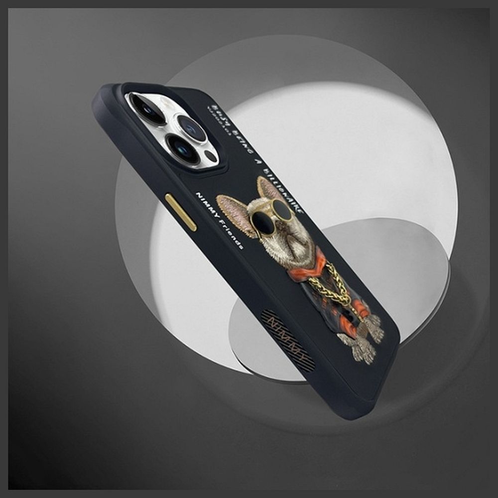 Etui na ty� z os�on� aparatu silikonowe z nadrukiem czarny Apple iPhone 15 Pro / 6