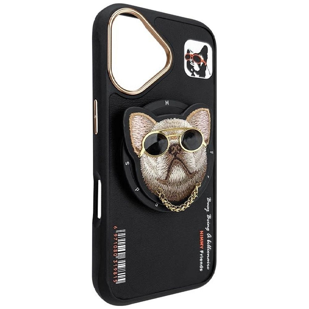 Etui na tył z osłoną aparatu silikonowe z nadrukiem czarny Apple iPhone 16 / 6 Etui na tył z osłoną aparatu silikonowe z nadrukiem czarny Apple iPhone 16 / 6