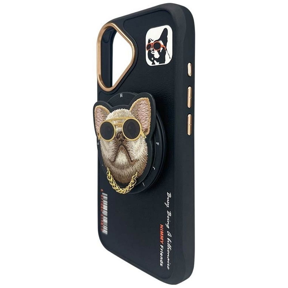 Etui na tył z osłoną aparatu silikonowe z nadrukiem czarny Apple iPhone 16 / 7 Etui na tył z osłoną aparatu silikonowe z nadrukiem czarny Apple iPhone 16 / 7