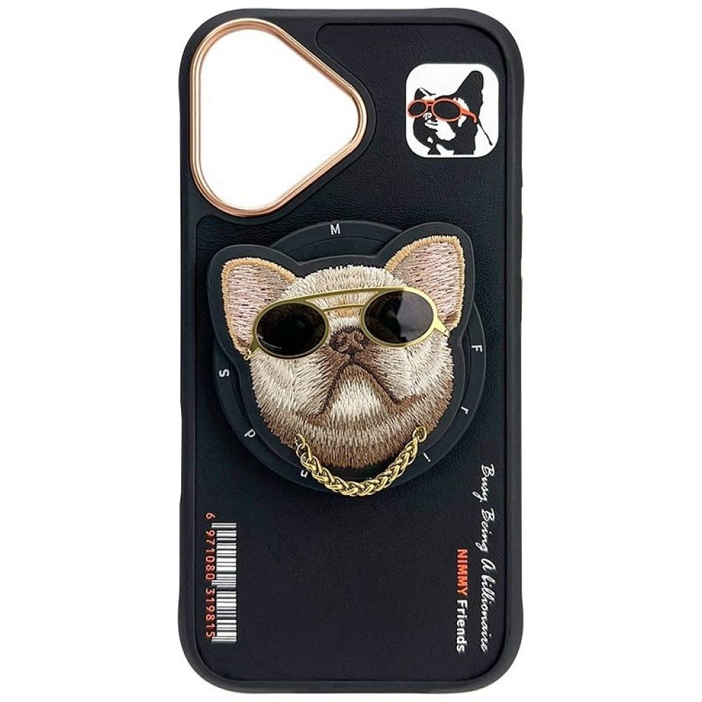 Etui na tył z osłoną aparatu silikonowe z nadrukiem czarny Apple iPhone 16 / 9 Etui na tył z osłoną aparatu silikonowe z nadrukiem czarny Apple iPhone 16 / 9