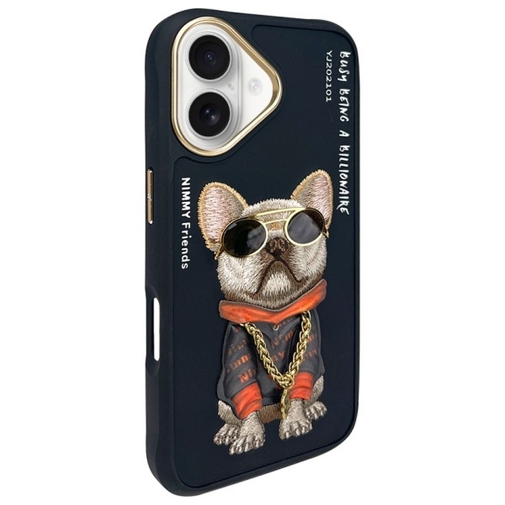 Etui na tył z osłoną aparatu silikonowe z nadrukiem czarny Apple iPhone 16 / 10 Etui na tył z osłoną aparatu silikonowe z nadrukiem czarny Apple iPhone 16 / 10