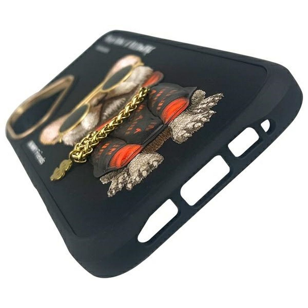 Etui na tył z osłoną aparatu silikonowe z nadrukiem czarny Apple iPhone 16 / 4 Etui na tył z osłoną aparatu silikonowe z nadrukiem czarny Apple iPhone 16 / 4