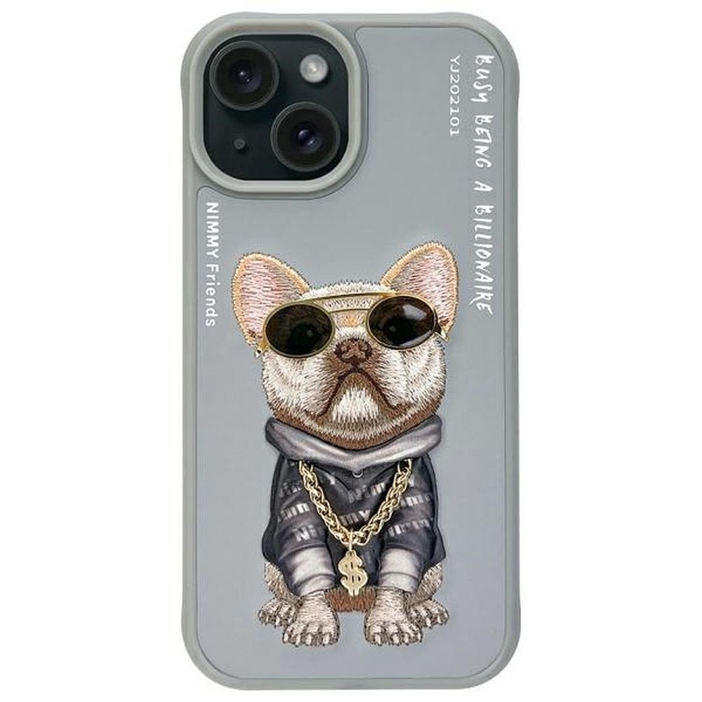 Etui na ty� z os�on� aparatu silikonowe z nadrukiem szary Apple iPhone 15