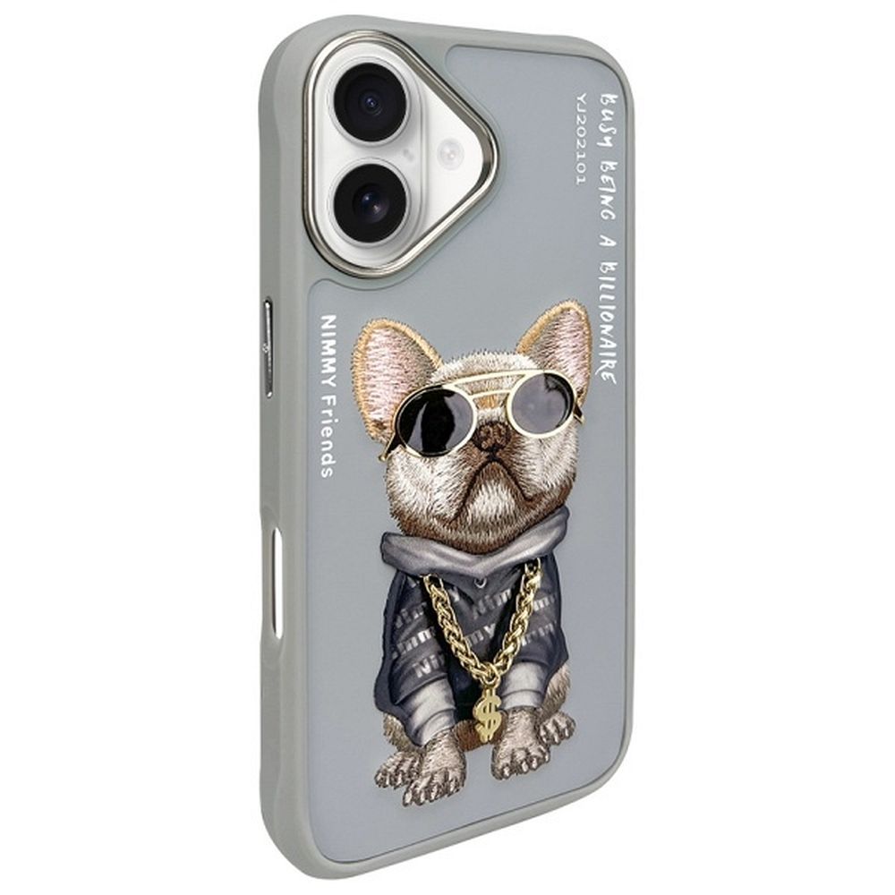 Etui na tył z osłoną aparatu silikonowe z nadrukiem szary Apple iPhone 16 / 2 Etui na tył z osłoną aparatu silikonowe z nadrukiem szary Apple iPhone 16 / 2