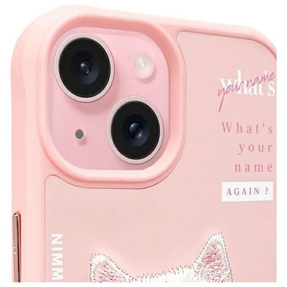 Etui nak�adka z os�on� aparatu silikonowe z nadrukiem r�owy Apple iPhone 15 / 11