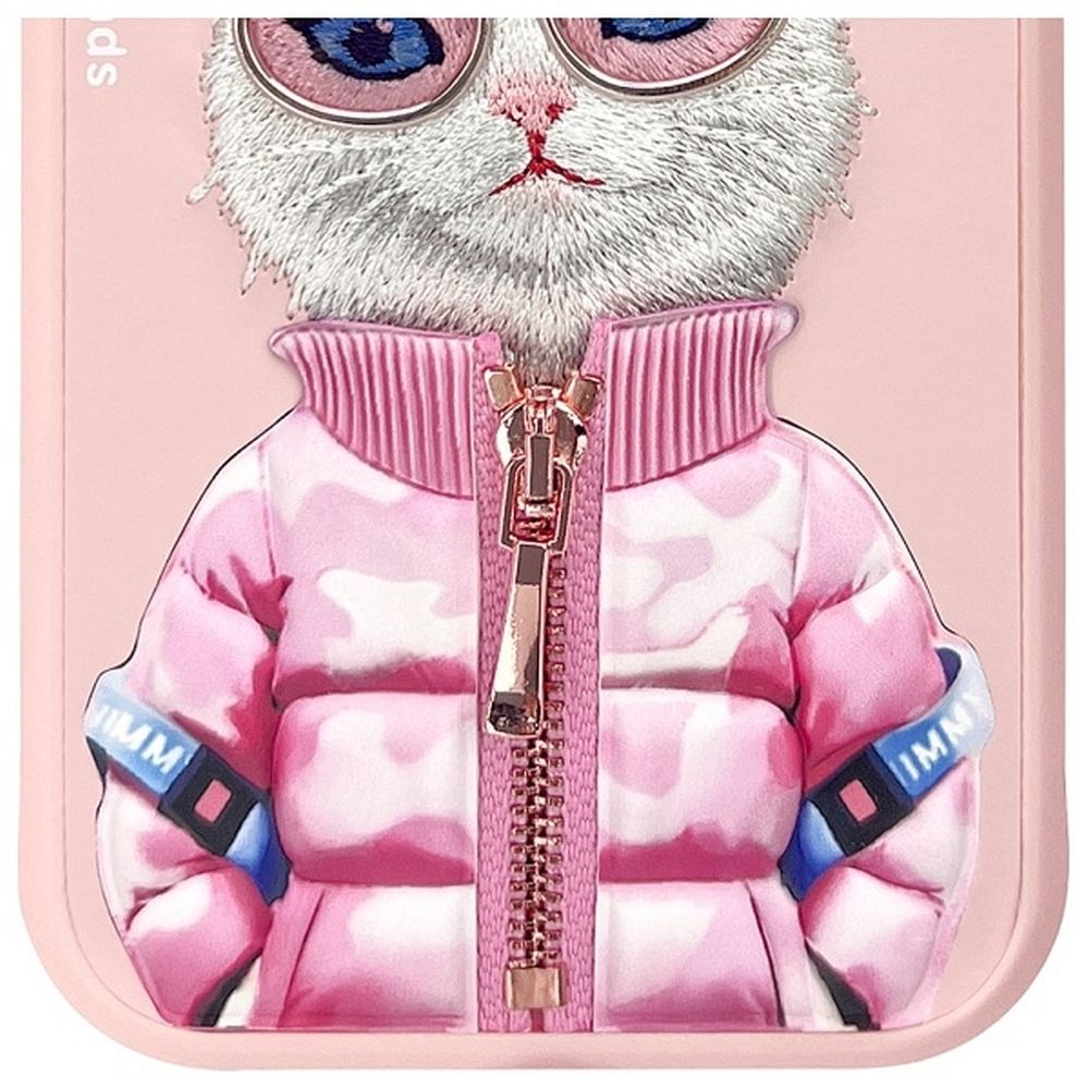 Etui nak�adka z os�on� aparatu silikonowe z nadrukiem r�owy Apple iPhone 15 / 4