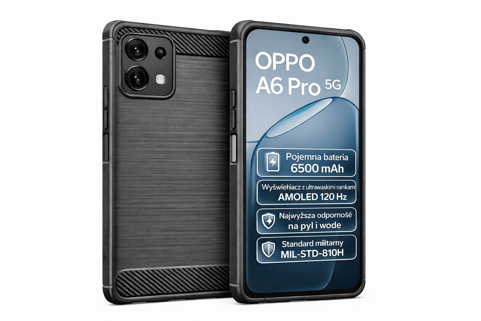 Etui ochronne Carbon PRO wzmocnione ramki czarne Oppo A6 Pro 5G