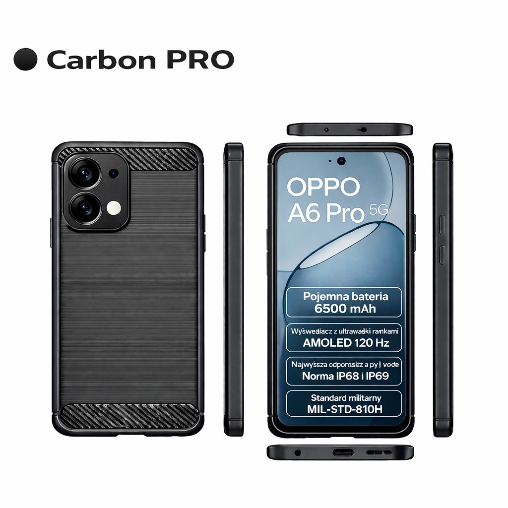Etui ochronne Carbon PRO wzmocnione ramki czarne Oppo A6 Pro 5G / 2
