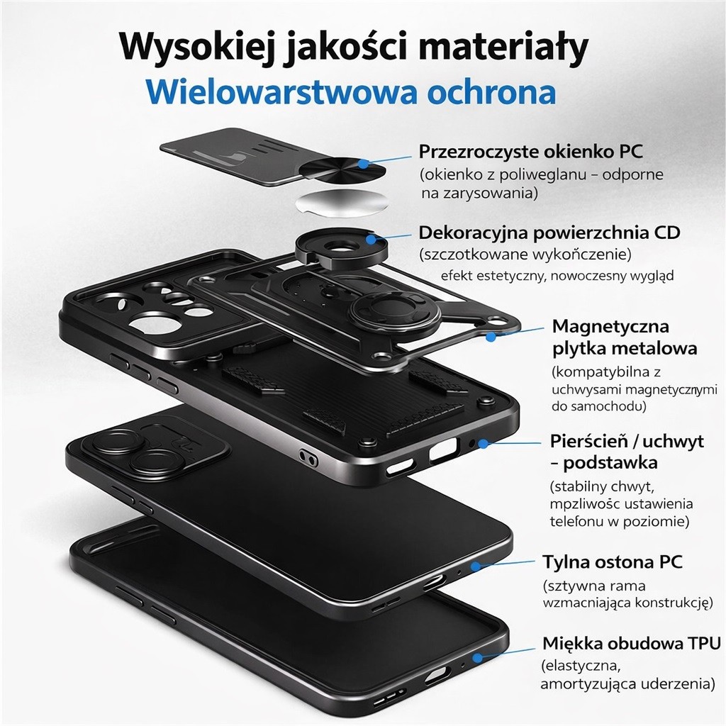 Etui pancerne z ringiem i os�on� aparatu z podstawk� Oppo A6 Pro 5G / 4