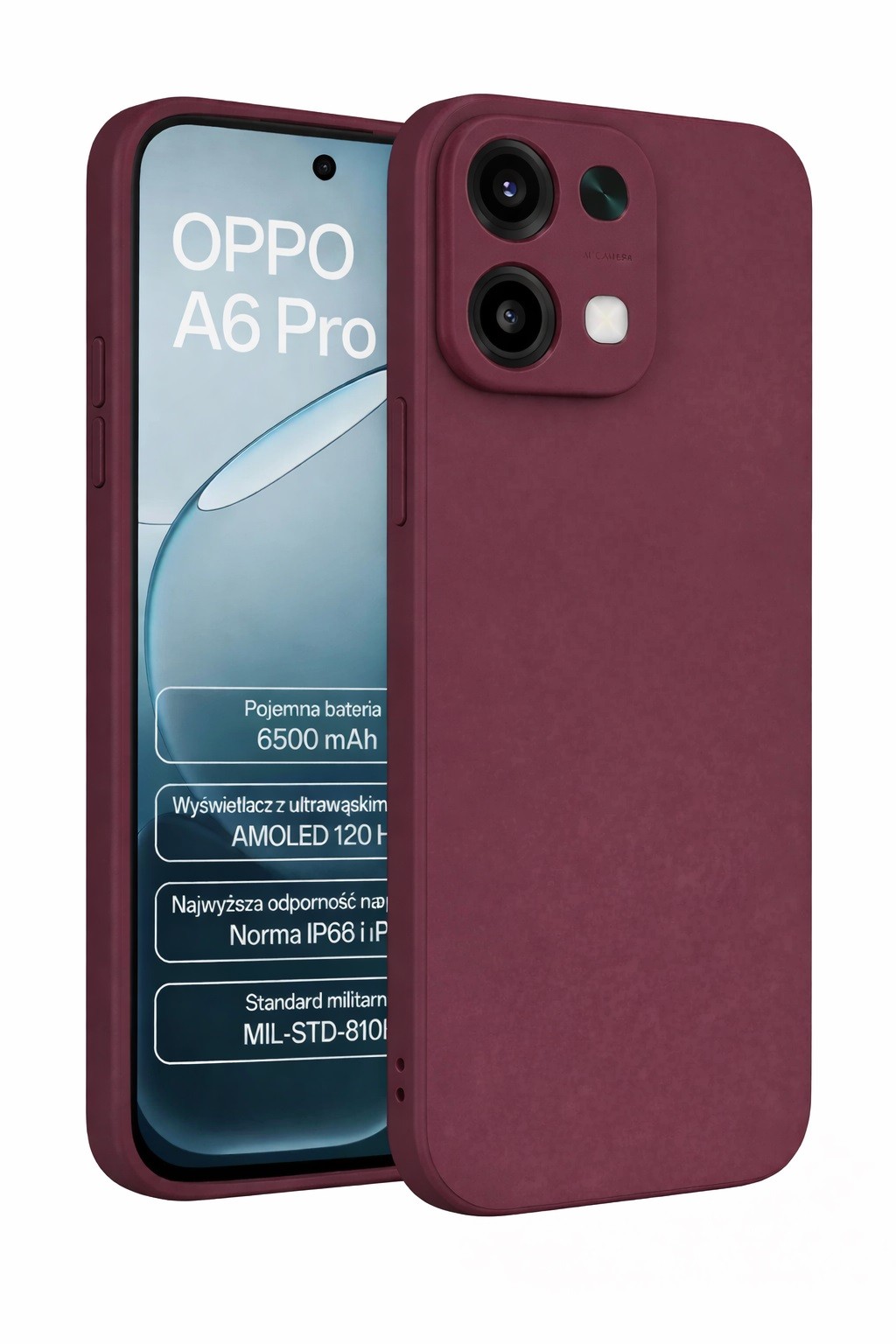 Etui silikonowe na ty� plecki z ochron� aparatu bordowe Oppo A6 Pro 5G