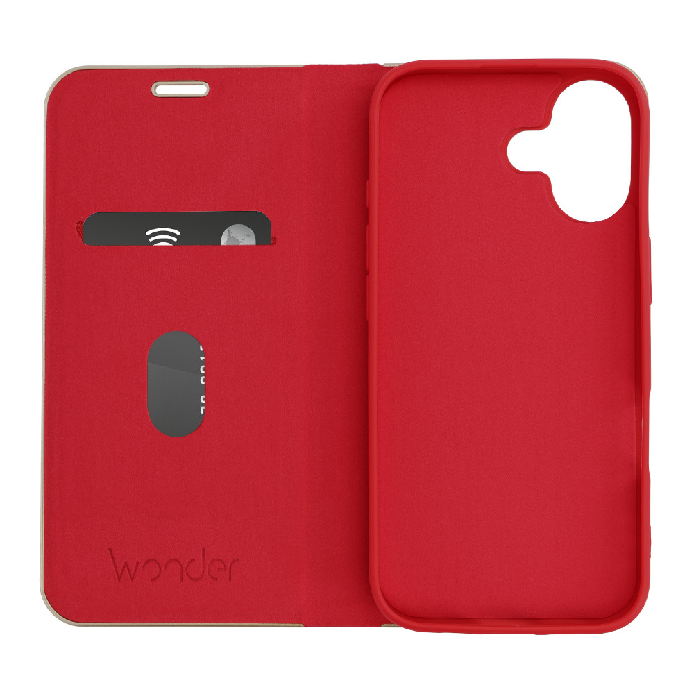 Etui z klapką na karty z podstawką Wonder Frame czerwony Apple iPhone 17 / 4 Etui z klapką na karty z podstawką Wonder Frame czerwony Apple iPhone 17 / 4