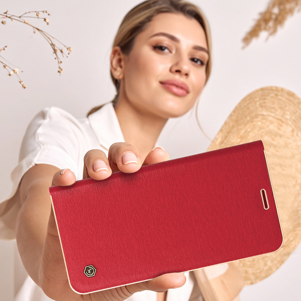 Etui z klapką na karty z podstawką Wonder Frame czerwony Apple iPhone 17 / 6 Etui z klapką na karty z podstawką Wonder Frame czerwony Apple iPhone 17 / 6