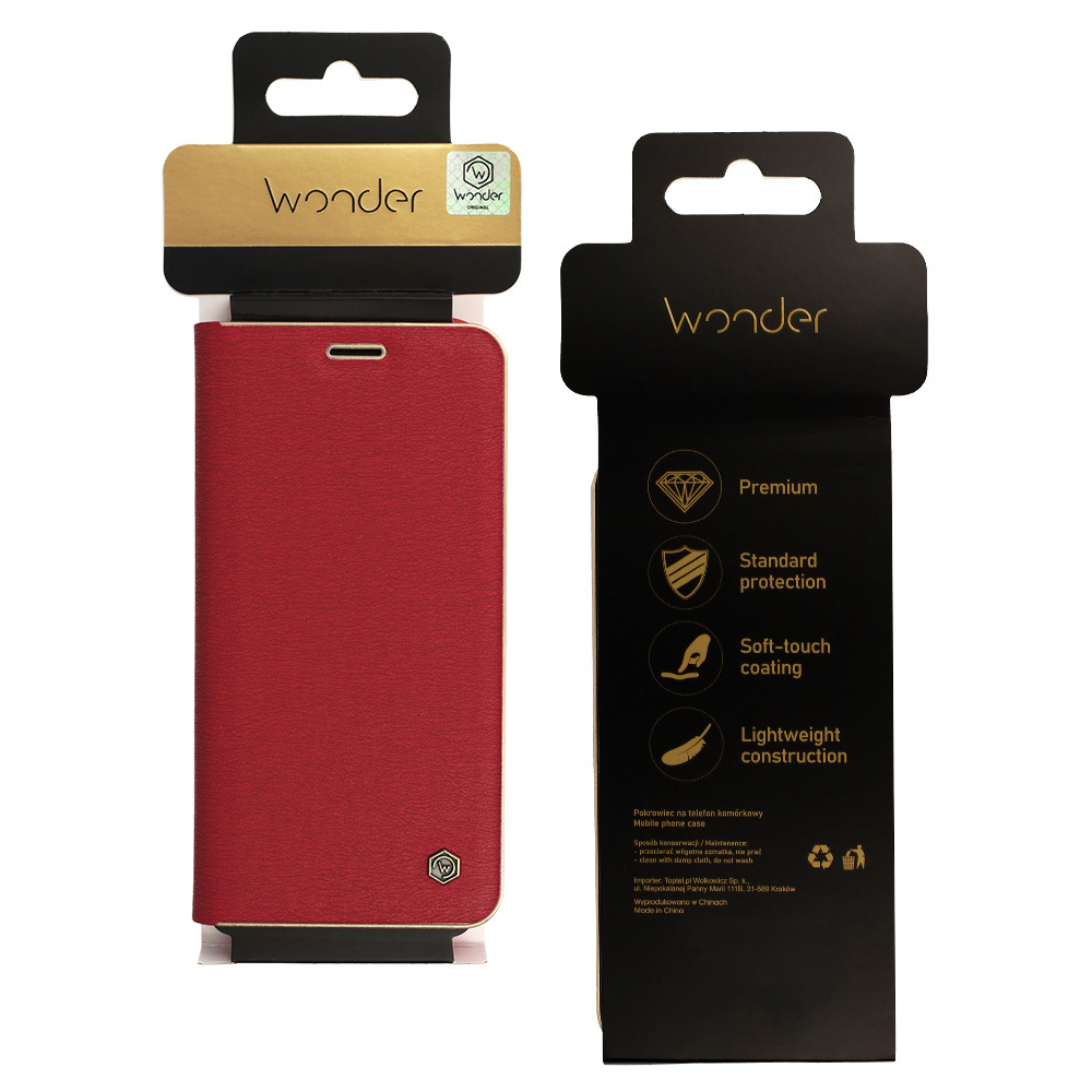 Etui z klapką na karty z podstawką Wonder Frame czerwony Apple iPhone 17 / 7 Etui z klapką na karty z podstawką Wonder Frame czerwony Apple iPhone 17 / 7