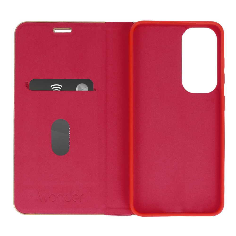 Etui z klapką na karty z podstawką Wonder Frame czerwony Samsung Galaxy M15 5G / 4 Etui z klapką na karty z podstawką Wonder Frame czerwony Samsung Galaxy M15 5G / 4