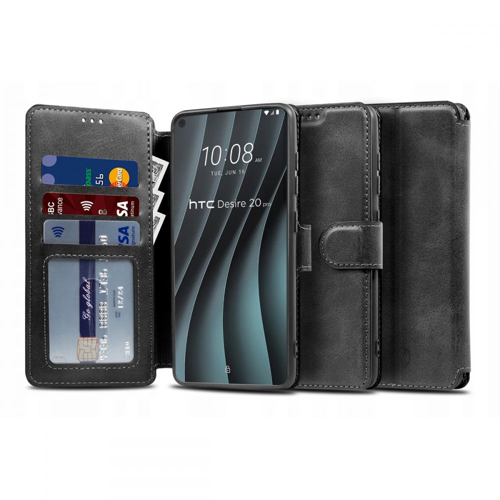 etui z klapk Tech-protect Wallet Czarne HTC Desire 20 Pro