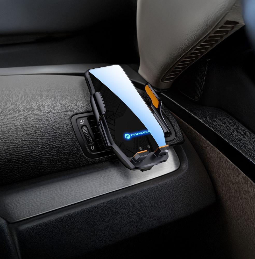 Uchwyt indukcyjny do samochodu na telefon Forcell 15W USB-C czarny Samsung Galaxy F02S / 3