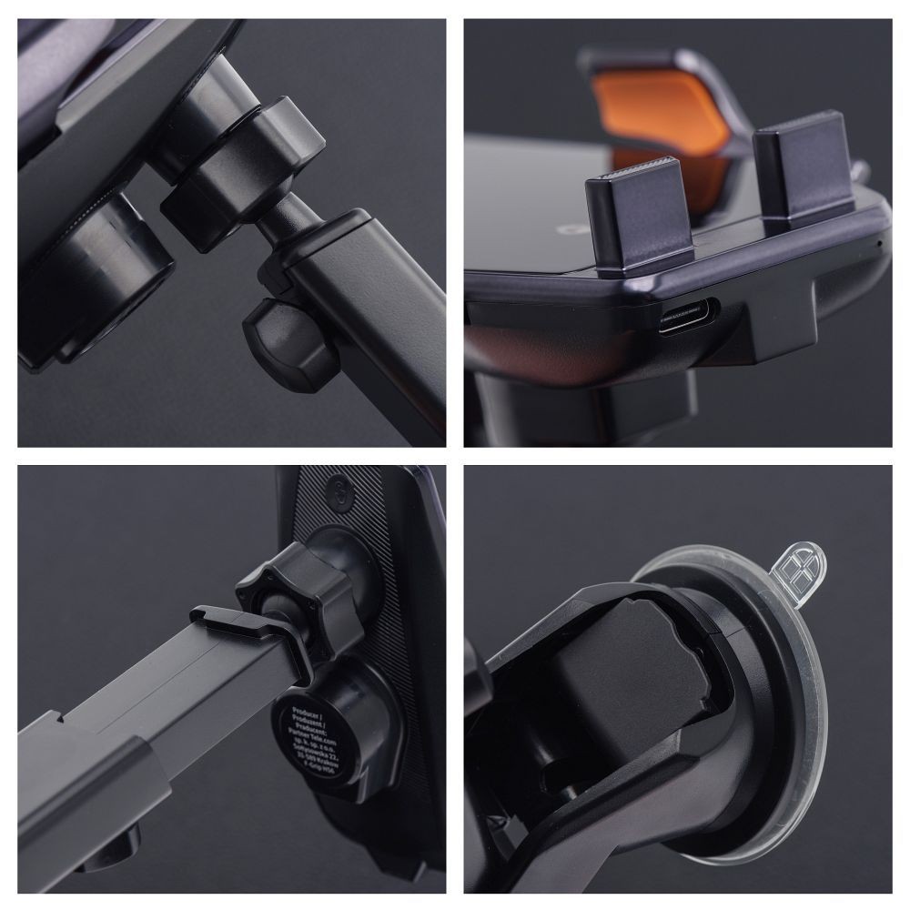 Uchwyt indukcyjny do samochodu na telefon Forcell 15W USB-C czarny Samsung Galaxy F02S / 6