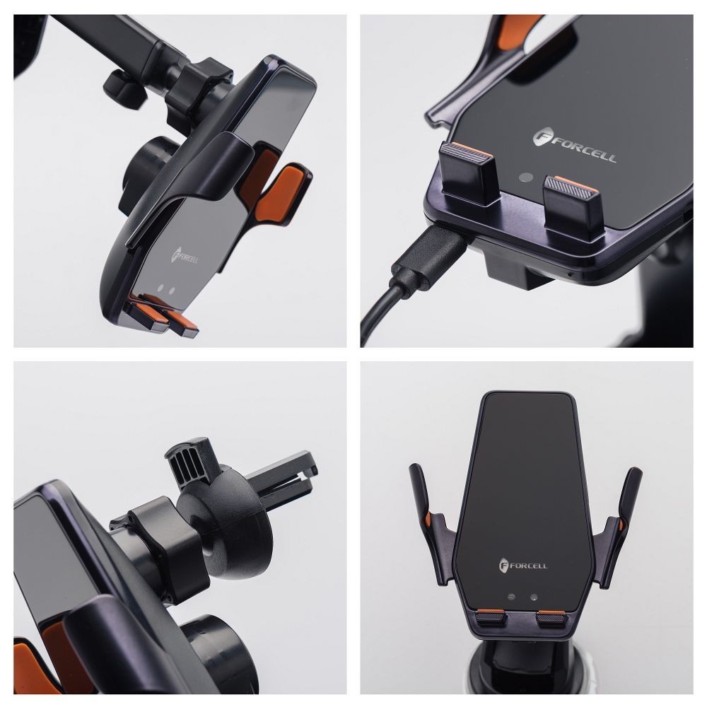 Uchwyt indukcyjny do samochodu na telefon Forcell 15W USB-C czarny Samsung Galaxy F02S / 8