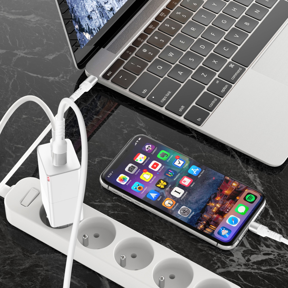 Forever Core kabel High Power USB-C - USB-C 2,0 m bia�y 100W do GaN / 7