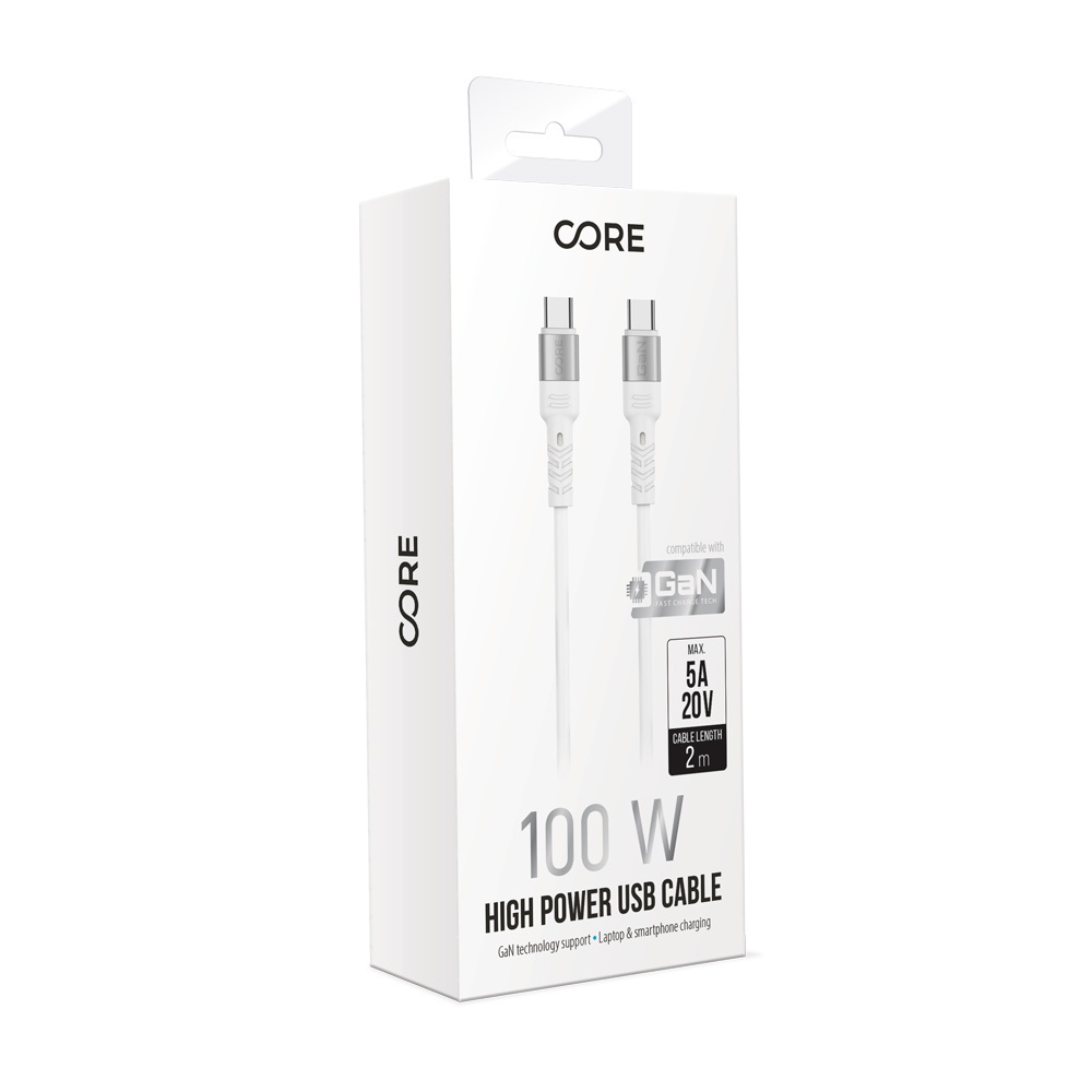 Forever Core kabel High Power USB-C - USB-C 2,0 m bia�y 100W do GaN / 8